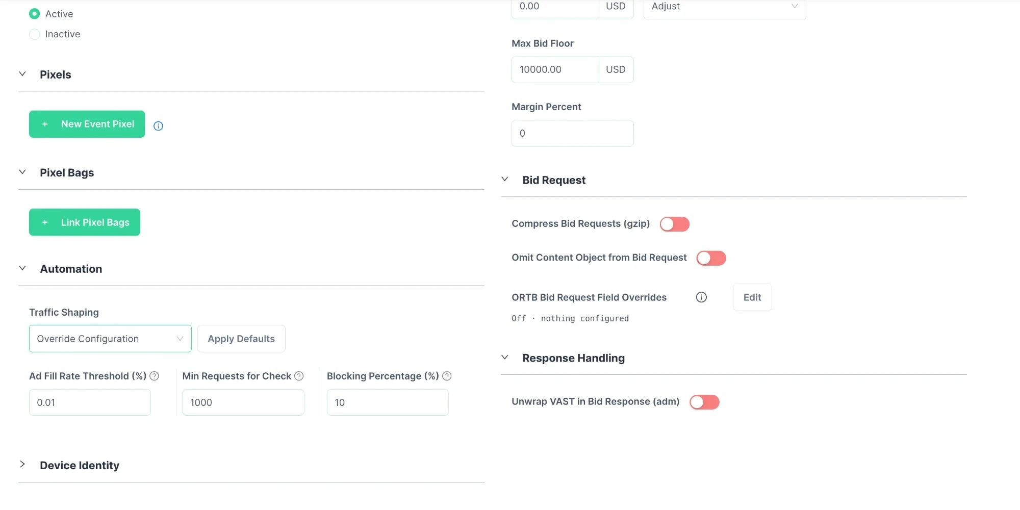 Demand tag settings in Crossroads: traffic-shaping automation, bid request shaping and response handling